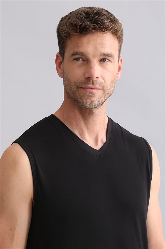 Mısırlı BAMBU ZEUS Regular Fit V Yaka Sporcu Atlet / T-Shirt Siyah