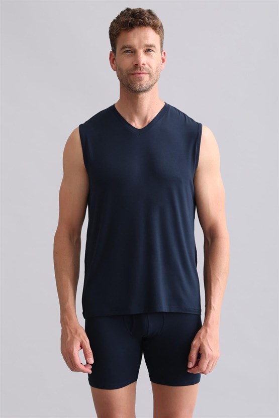 Mısırlı BAMBU ZEUS Regular Fit V Yaka Sporcu Atlet / T-Shirt Lacivert