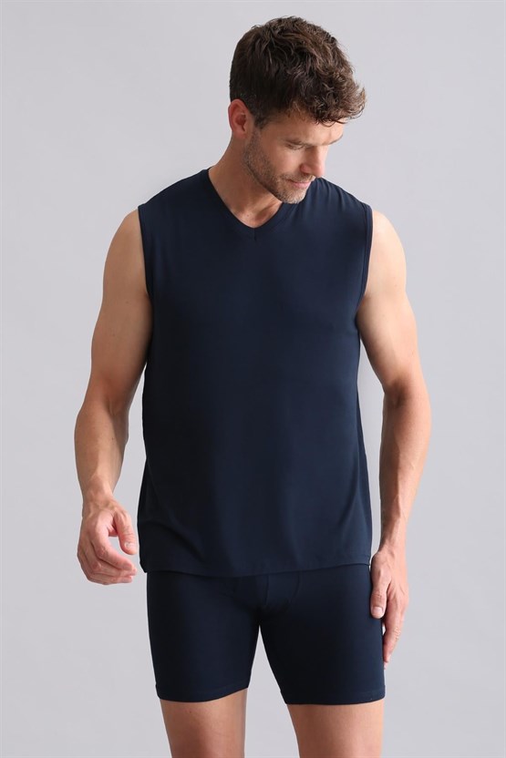 Mısırlı BAMBU ZEUS Regular Fit V Yaka Sporcu Atlet / T-Shirt Lacivert