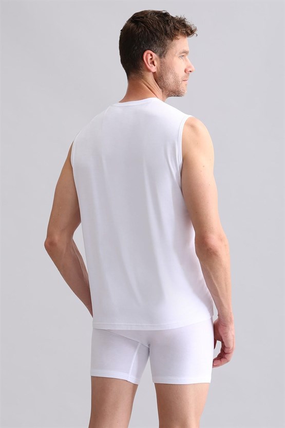 Mısırlı BAMBU ZEUS Regular Fit V Yaka Sporcu Atlet / T-Shirt Beyaz