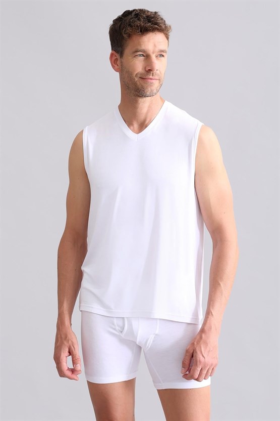 Mısırlı BAMBU ZEUS Regular Fit V Yaka Sporcu Atlet / T-Shirt Beyaz