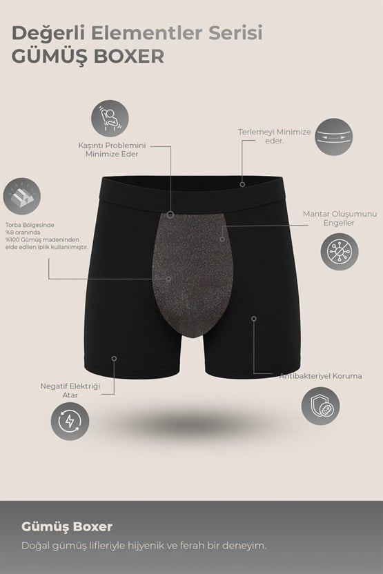 Mısırlı Erkek  Silverman GÜMÜŞ Boxer Uzun - Long Siyah