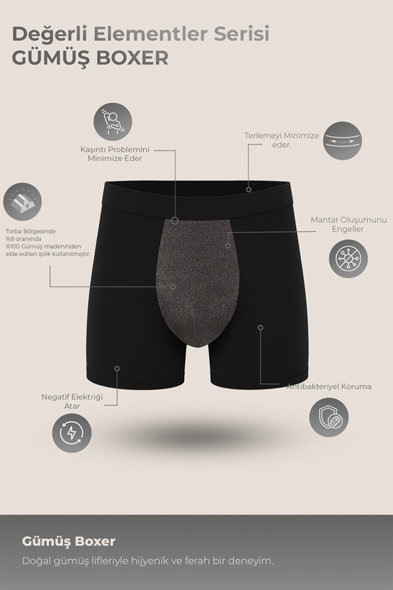 Mısırlı Erkek  Silverman GÜMÜŞ Boxer Uzun - Long Siyah