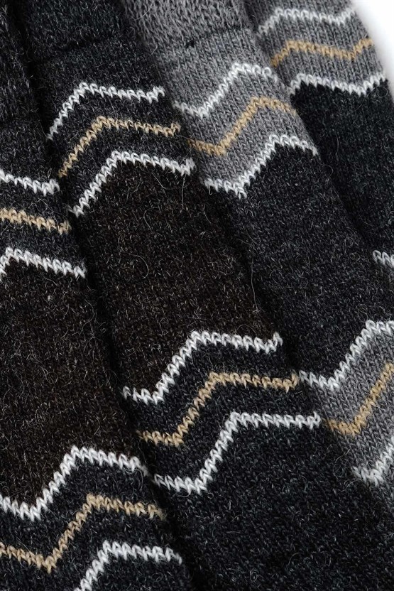 Mısırlı Erkek Alpaka Yünü Kışlık 2 Çift Soket Çorap Gri/Antrasit