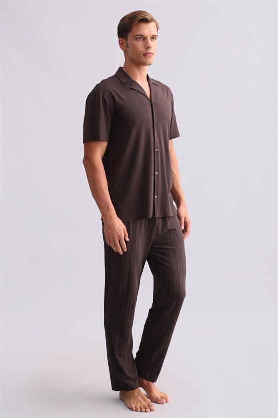 Mısırlı Erkek Bambu Kısa Kollu Gömlek Kahverengi