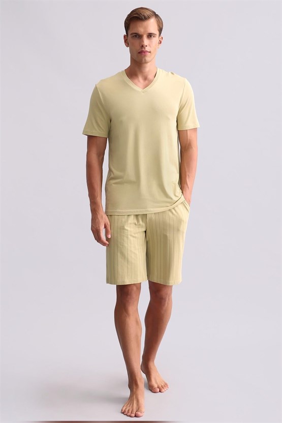 Mısırlı Erkek Bambu V Yaka Tişört Adaçayı Yeşili