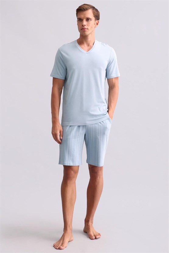 Mısırlı Erkek Bambu V Yaka Tişört Mavi
