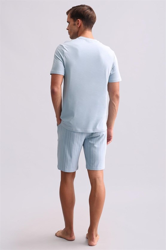 Mısırlı Erkek Bambu V Yaka Tişört Mavi