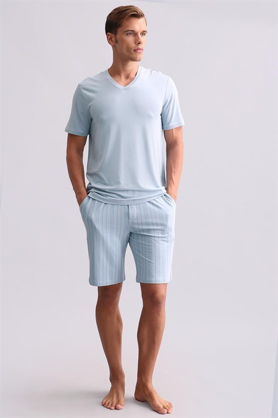 Mısırlı Erkek Bambu V Yaka Tişört Mavi