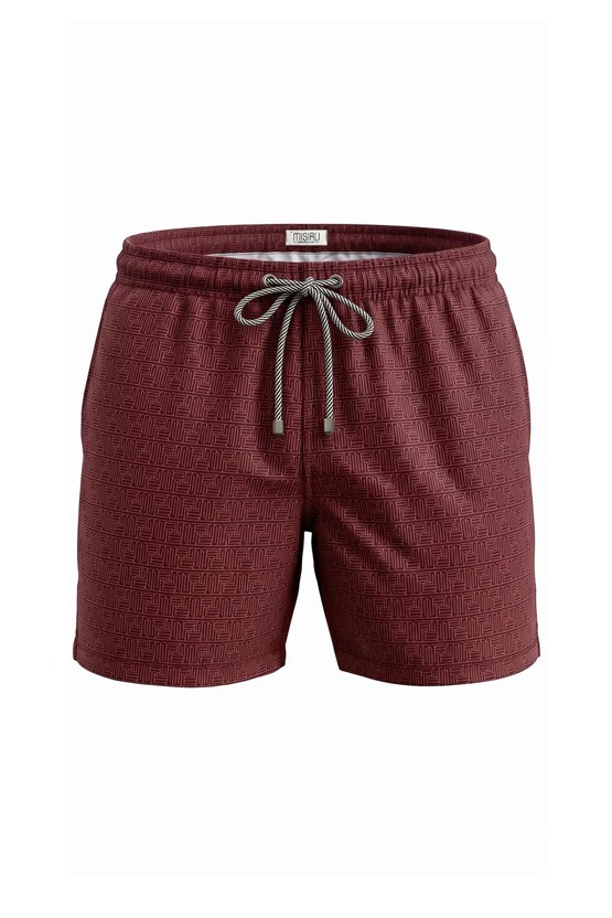 Mısırlı Erkek Desenli Deniz Şort Bordo