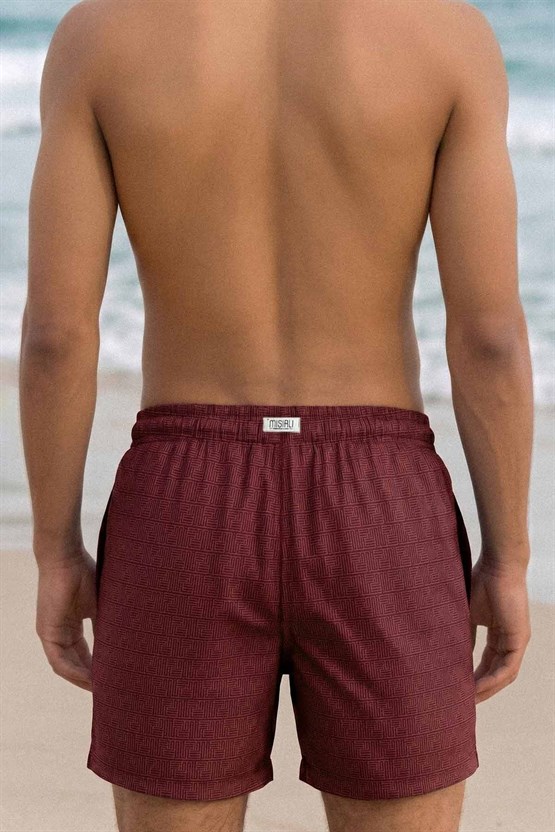 Mısırlı Erkek Desenli Deniz Şort Bordo