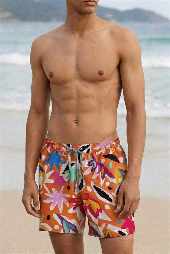 Mısırlı Erkek Desenli Deniz Şort Hardal