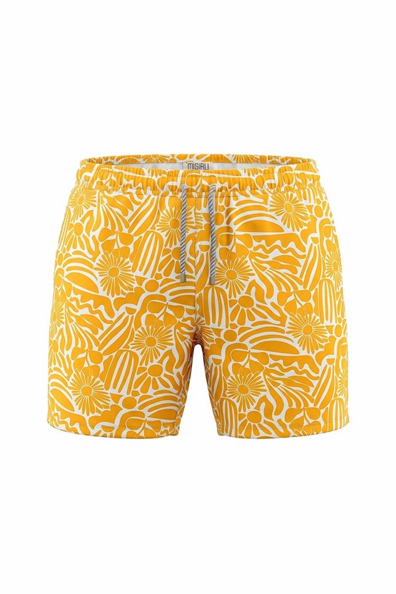 Mısırlı Erkek Desenli Deniz Şort Hardal