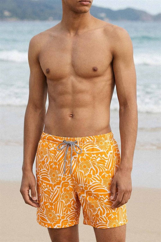 Mısırlı Erkek Desenli Deniz Şort Hardal
