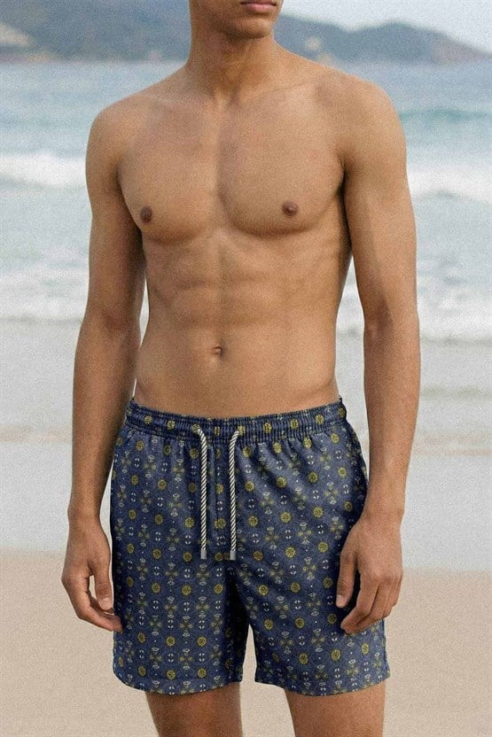 Mısırlı Erkek Desenli Deniz Şort Lacivert