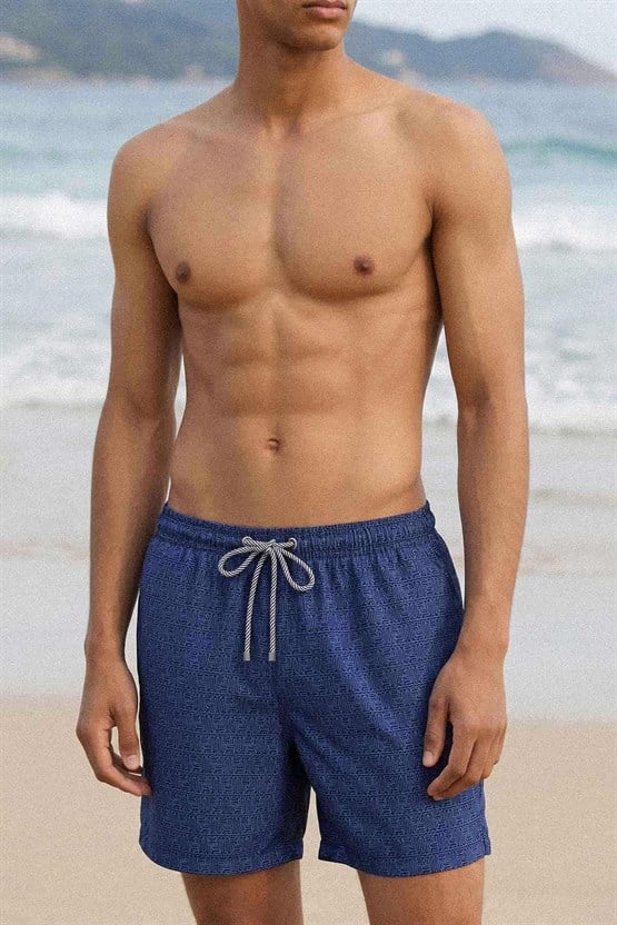 Mısırlı Erkek Desenli Deniz Şort Lacivert