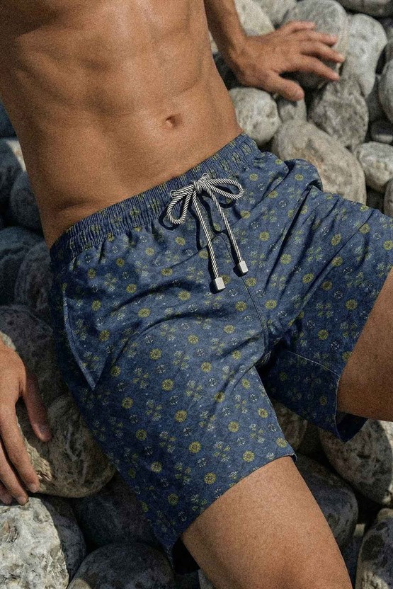 Mısırlı Erkek Desenli Deniz Şort Lacivert