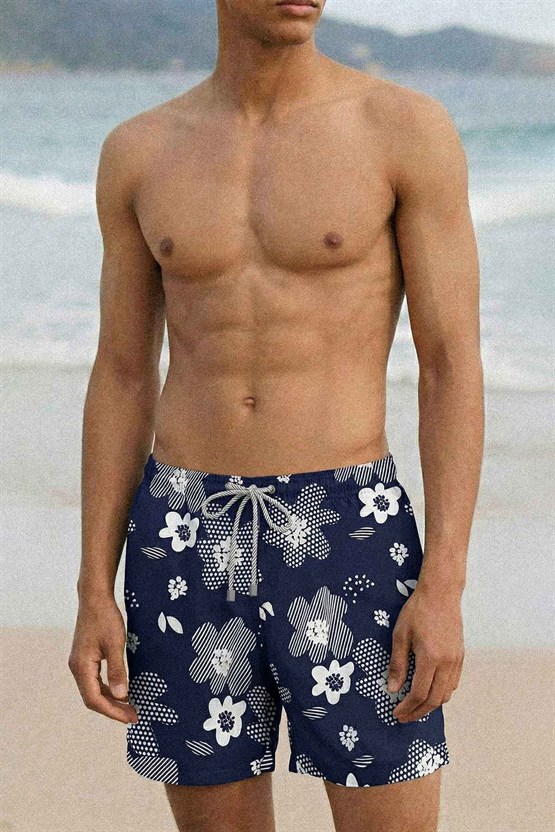 Mısırlı Erkek Desenli Deniz Şort Marin