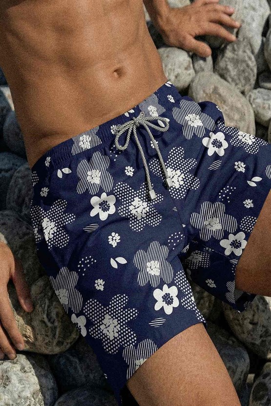 Mısırlı Erkek Desenli Deniz Şort Marin