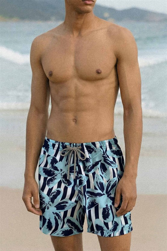 Mısırlı Erkek Desenli Deniz Şort Mavi