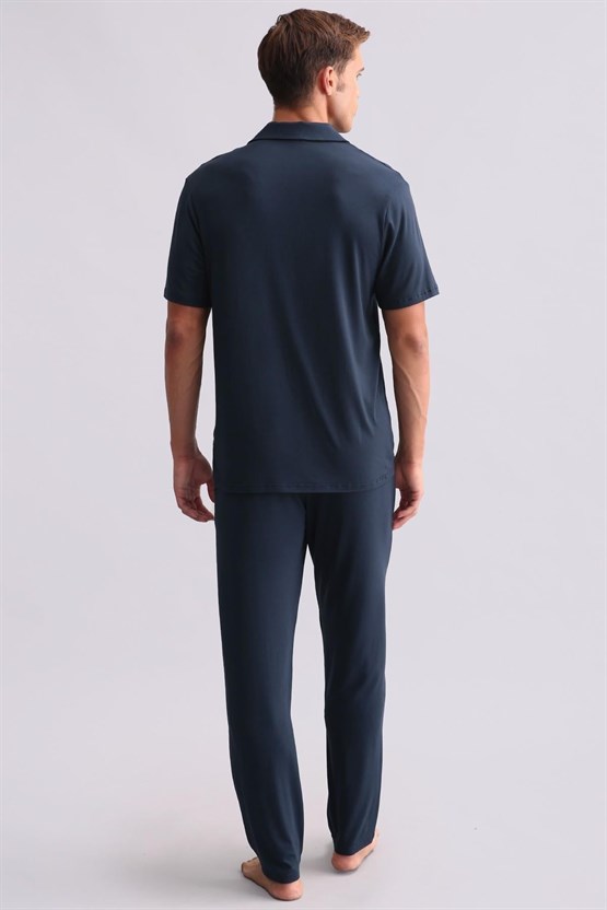 Mısırlı Erkek Modal Kısa Kollu Gömlek Gece Mavisi