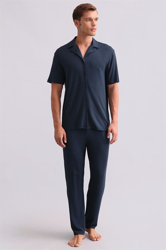 Mısırlı Erkek Modal Kısa Kollu Gömlek Gece Mavisi