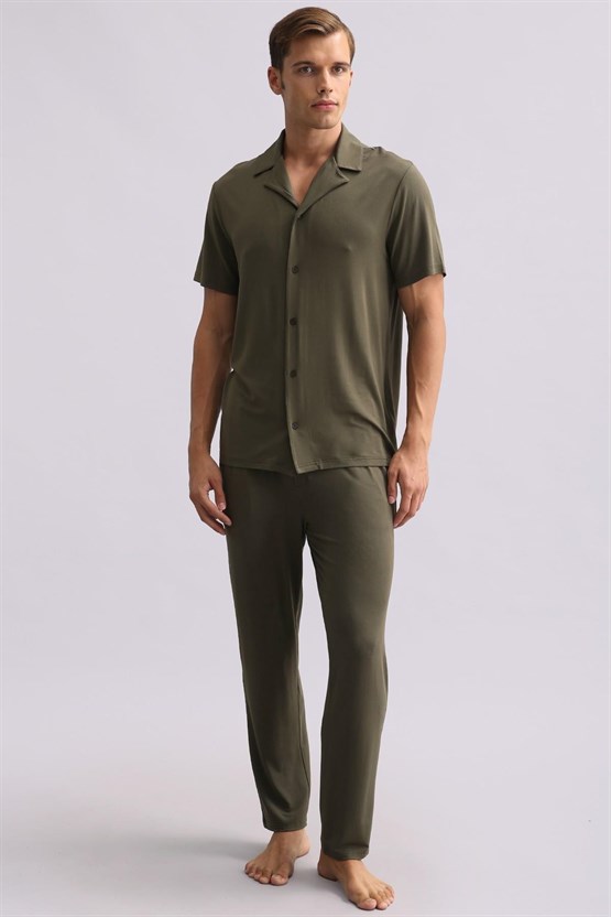 Mısırlı Erkek Modal Kısa Kollu Gömlek Haki