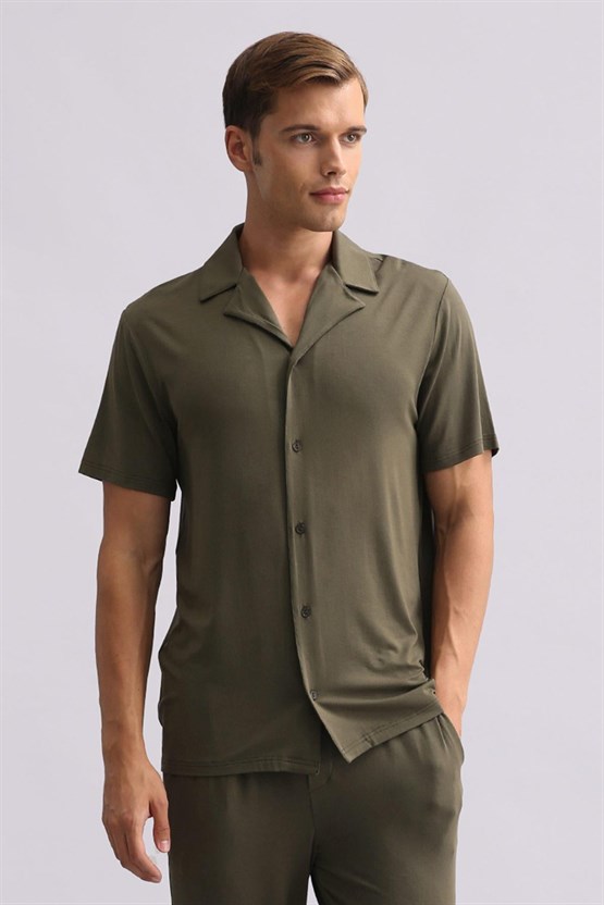 Mısırlı Erkek Modal Kısa Kollu Gömlek Haki