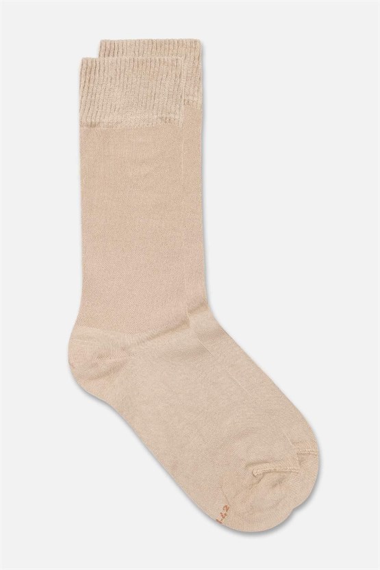 Mısırlı Erkek Modal Tekli DİABETİKER Lastiksiz Uzun Soket Çorap Bej