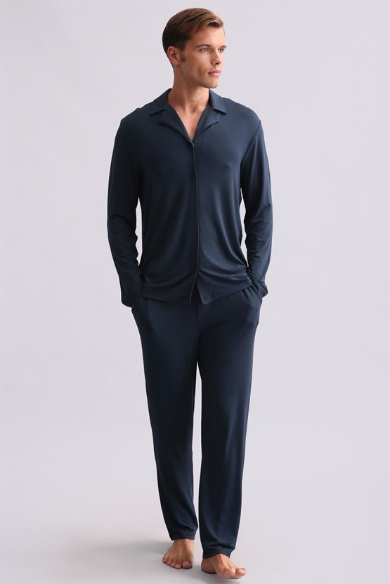 Mısırlı Erkek Modal Uzun Kollu Gömlek Gece Mavisi