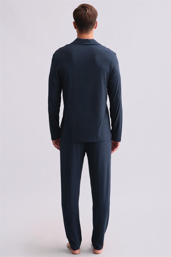 Mısırlı Erkek Modal Uzun Kollu Gömlek Gece Mavisi