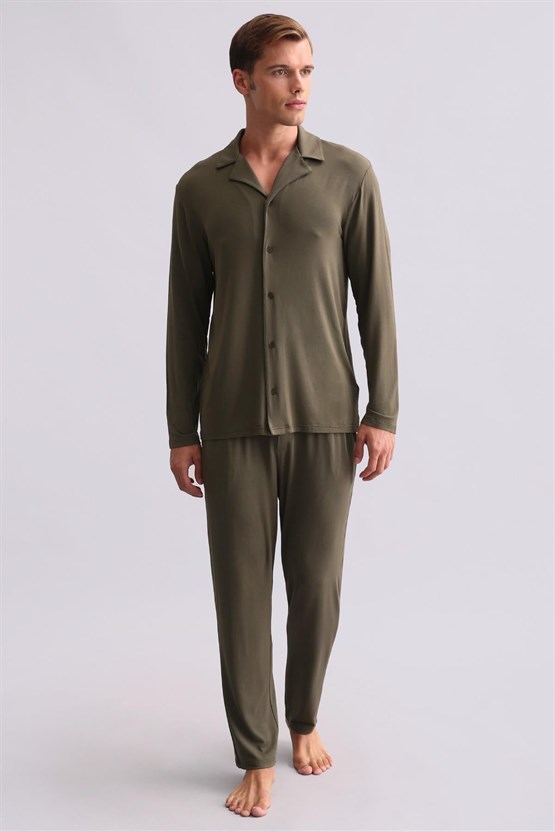 Mısırlı Erkek Modal Uzun Kollu Gömlek Haki