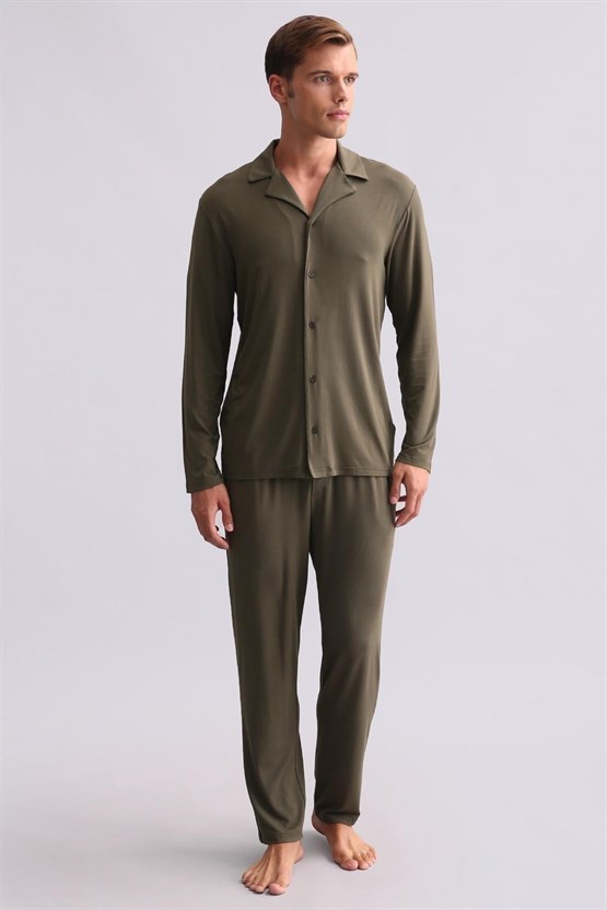 Mısırlı Erkek Modal Uzun Kollu Gömlek Haki