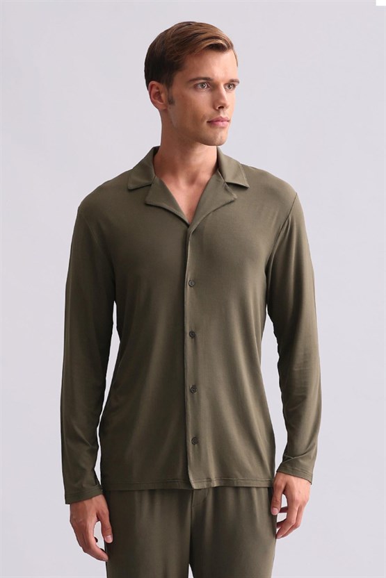 Mısırlı Erkek Modal Uzun Kollu Gömlek Haki