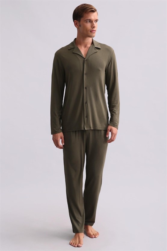 Mısırlı Erkek Modal Uzun Kollu Gömlek Haki