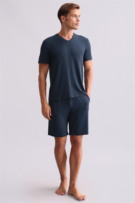 Mısırlı Erkek Modal V Yaka Tişört Gece Mavisi