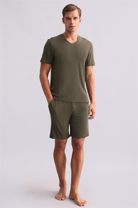 Mısırlı Erkek Modal V Yaka Tişört Haki