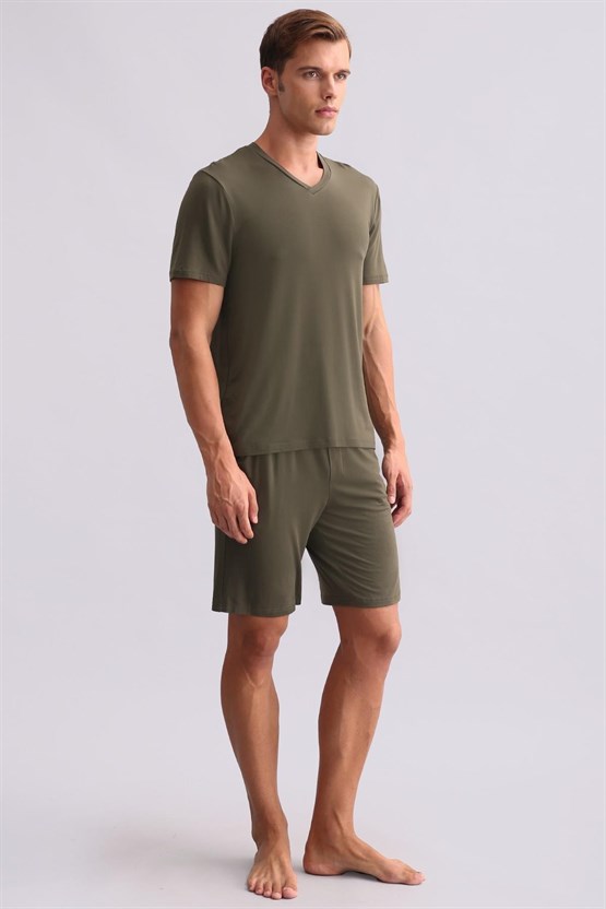 Mısırlı Erkek Modal V Yaka Tişört Haki