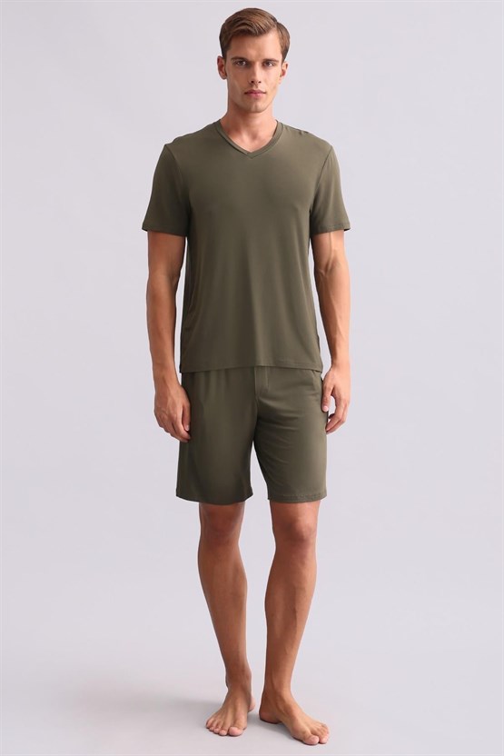 Mısırlı Erkek Modal V Yaka Tişört Haki