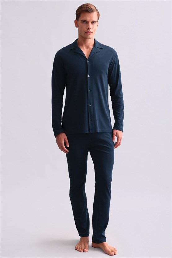 Mısırlı Erkek Bambu Gömlek Pijama Takımı Lacivert