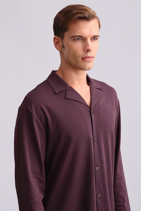 Mısırlı Erkek Bambu Gömlek Pijama Takımı Bordo