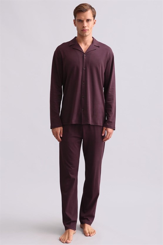 Mısırlı Erkek Bambu Gömlek Pijama Takımı Bordo