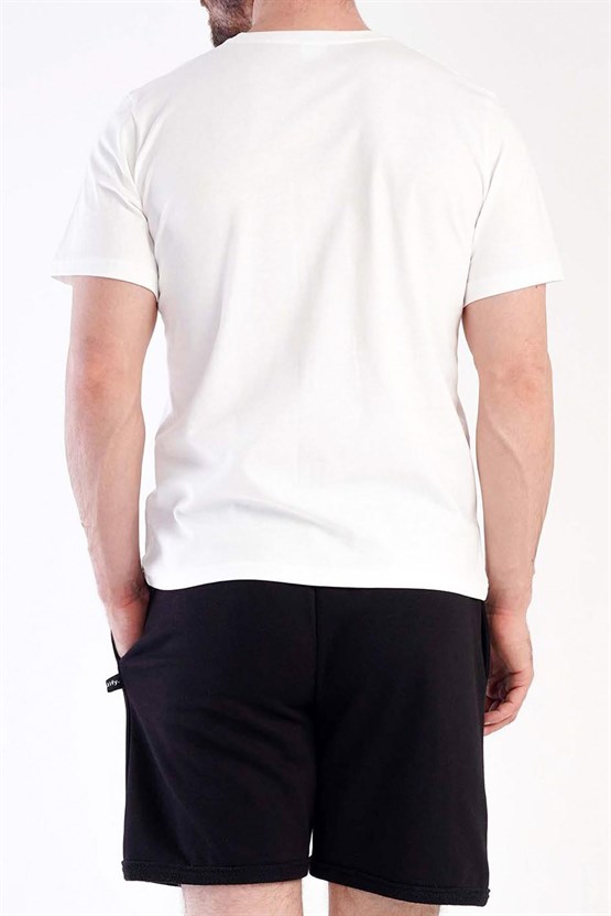 Mısırlı Erkek Pamuklu Kısa Kol Şort Pijama Takımı Beyaz