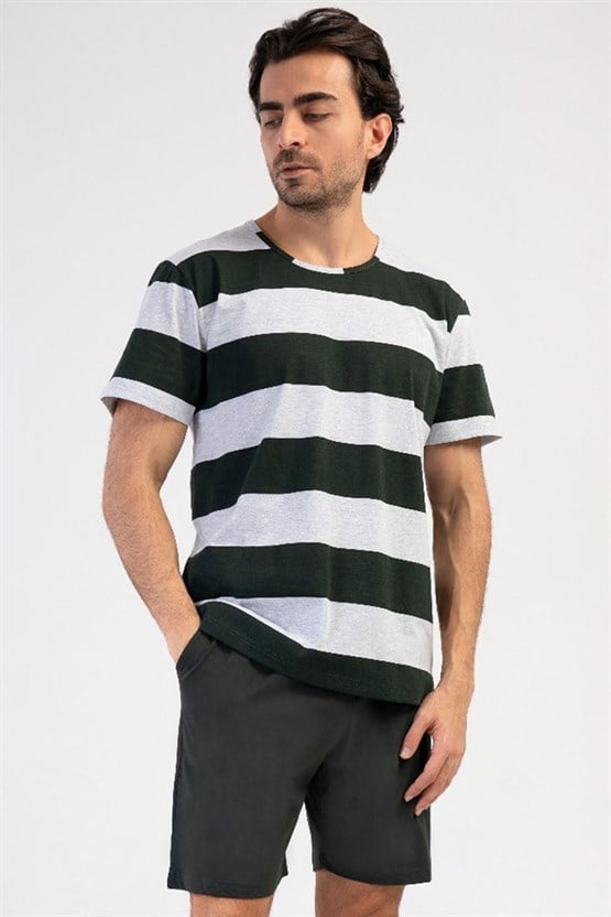 Mısırlı Erkek Pamuklu Kısa Kollu Şort Pijama Takımı Gri Melanj