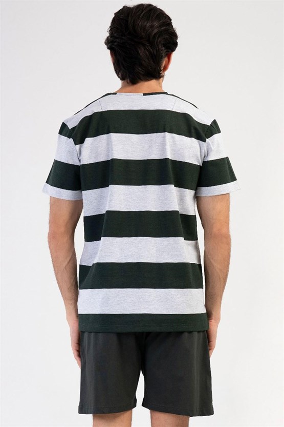 Mısırlı Erkek Pamuklu Kısa Kollu Şort Pijama Takımı Gri Melanj