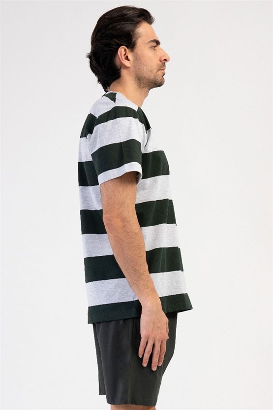 Mısırlı Erkek Pamuklu Kısa Kollu Şort Pijama Takımı Gri Melanj