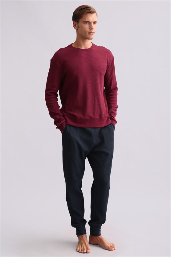 Mısırlı Erkek Pamuklu Uzun Kollu Pijama Takımı Bordo