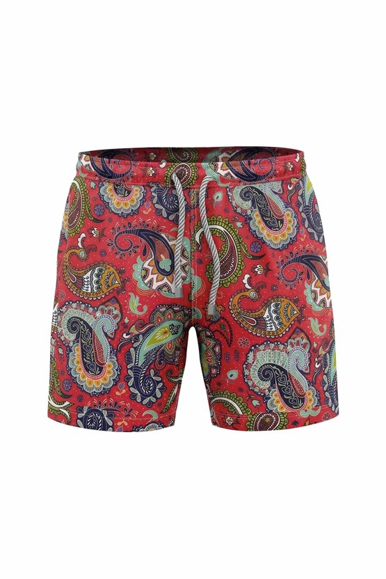 Mısırlı Erkek Şal Desen Deniz Şort Nar Çiçeği