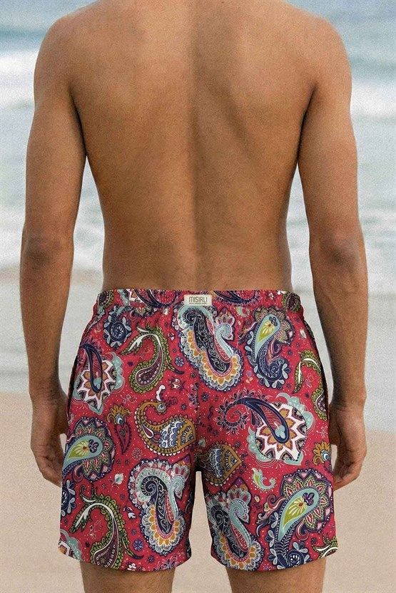 Mısırlı Erkek Şal Desen Deniz Şort Nar Çiçeği