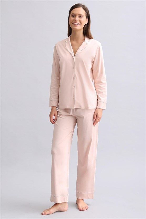 Mısırlı Kadın %100 Pamuk Pijama Takımı Açık Pembe